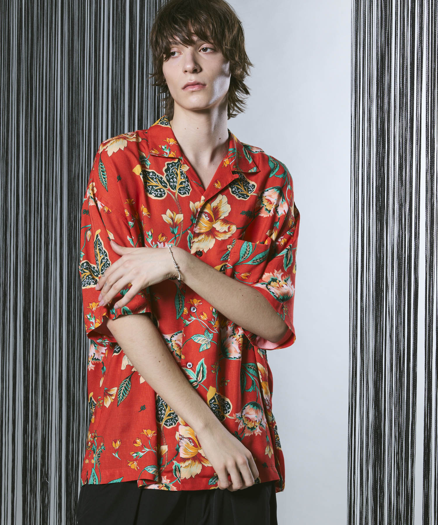 Italian Dead Stock Fabric】Prime-Over Short Sleeve Open Collar Shirt