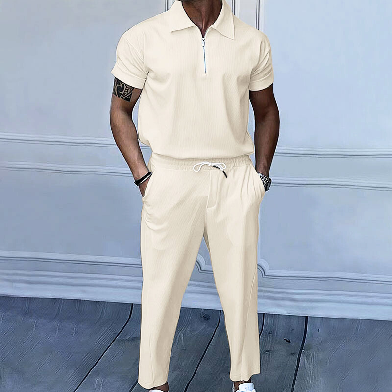 メンズ】夏のセットアップ: ジャージ上下セットアップ ジッパー半袖