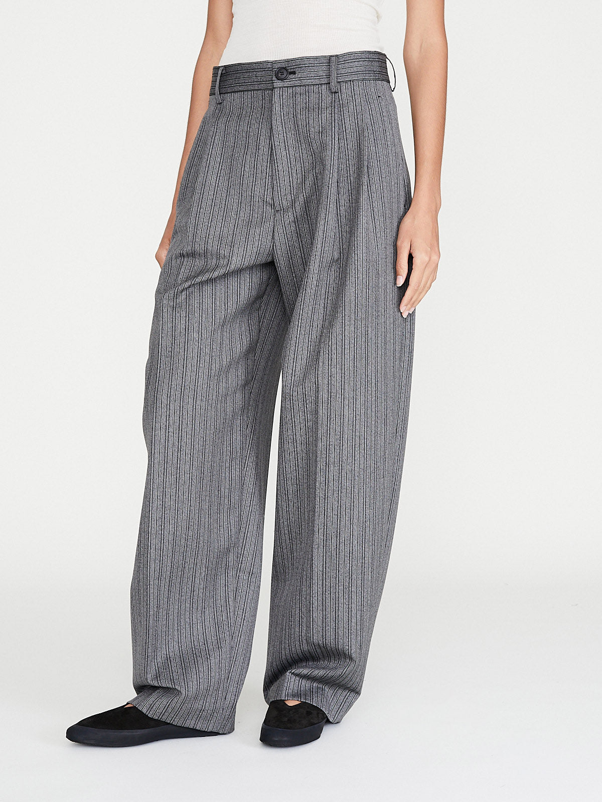 CristaSeya - Double Pleated Wide Pants in Black with White Stripes
