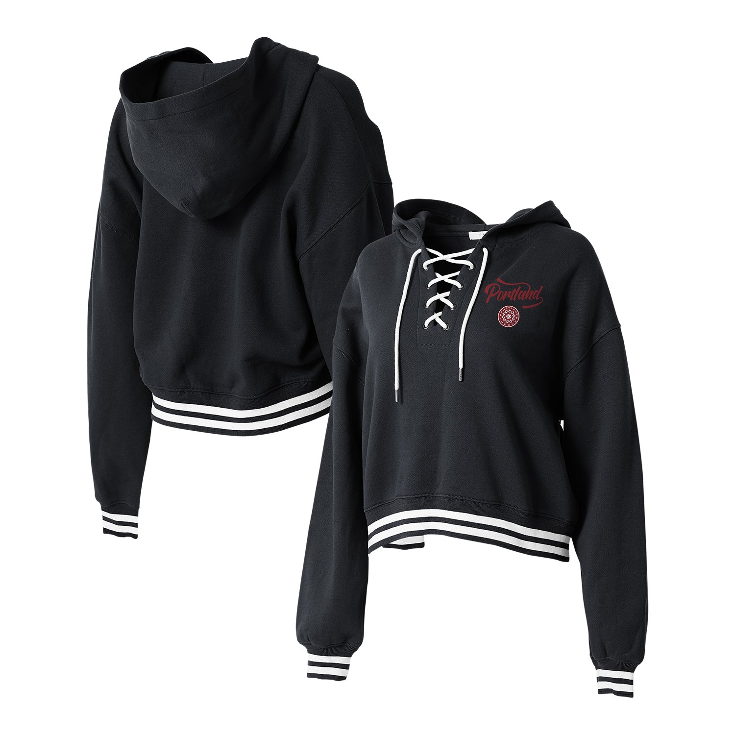 Women's Portland Thorns WEAR Black Laced-Up Cropped Hoodie – NWSL SHOP