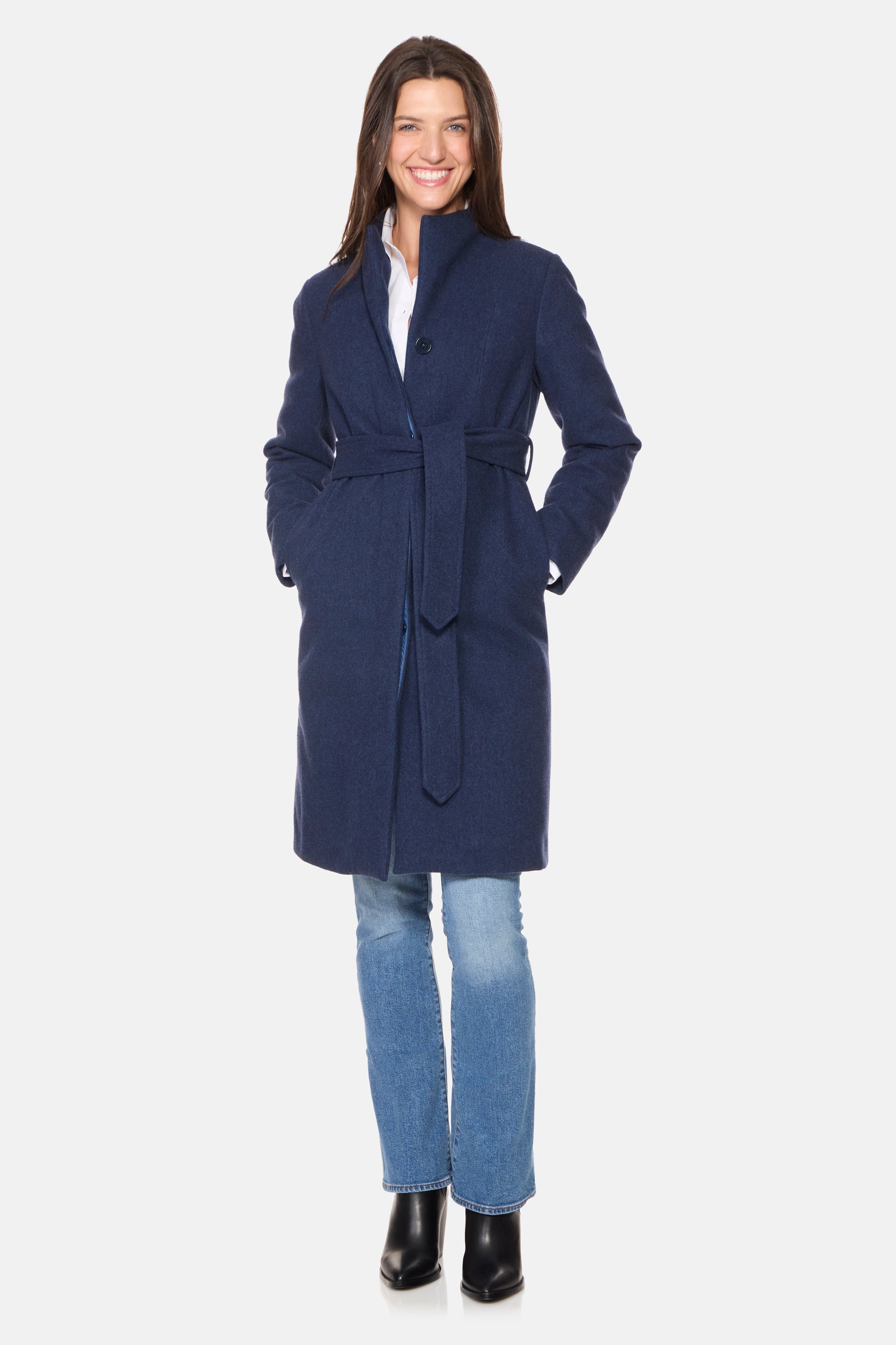 Stand Collar City Coat, Charcoal | Down-Lined Waterproof Cashmere