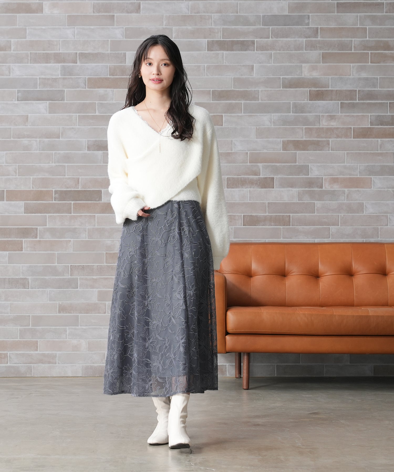 フラワー刺繍レースフレアスカート