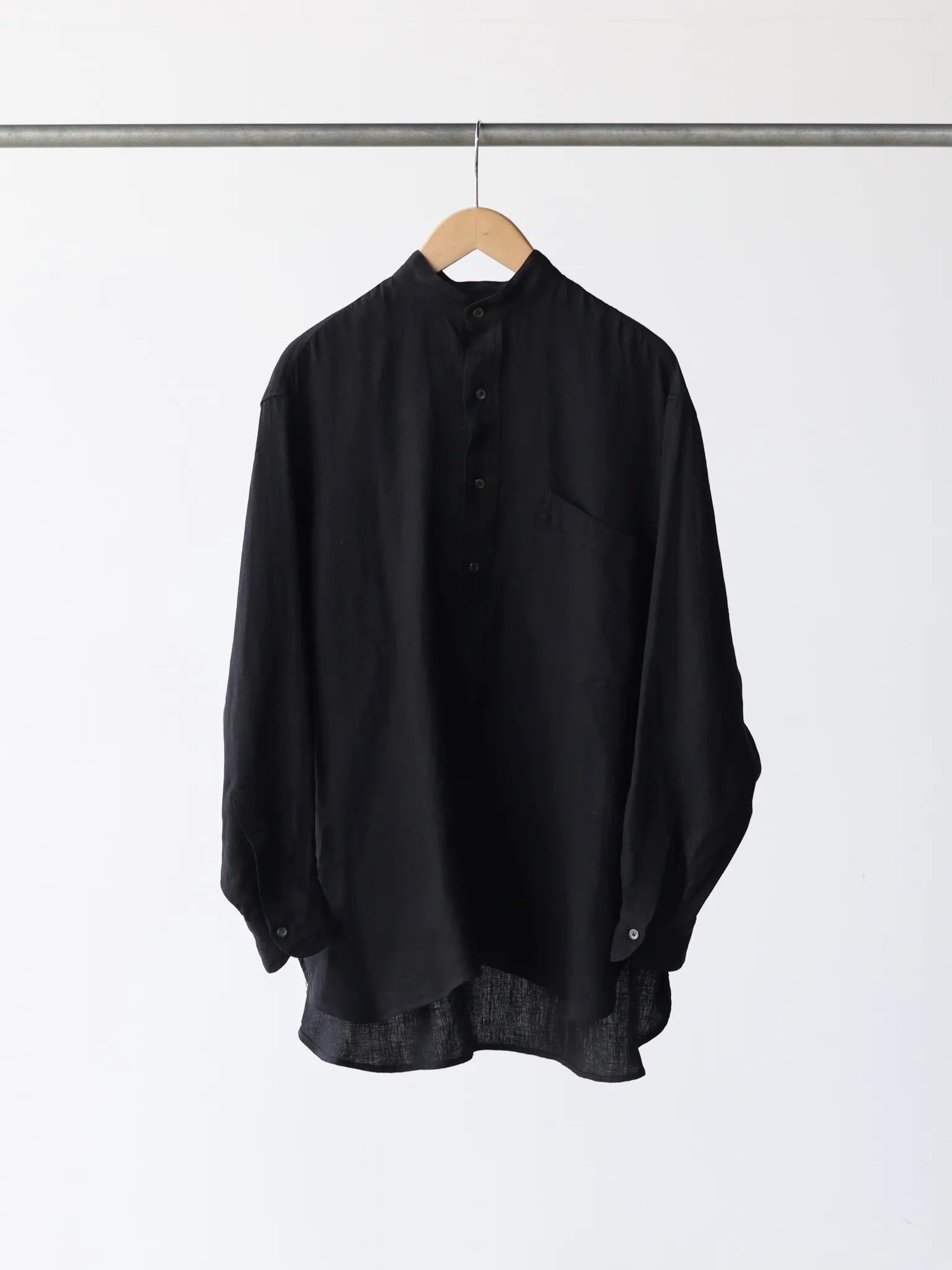 COMOLI リネンWクロス プルオーバーシャツ BLACK | CASANOVA&CO