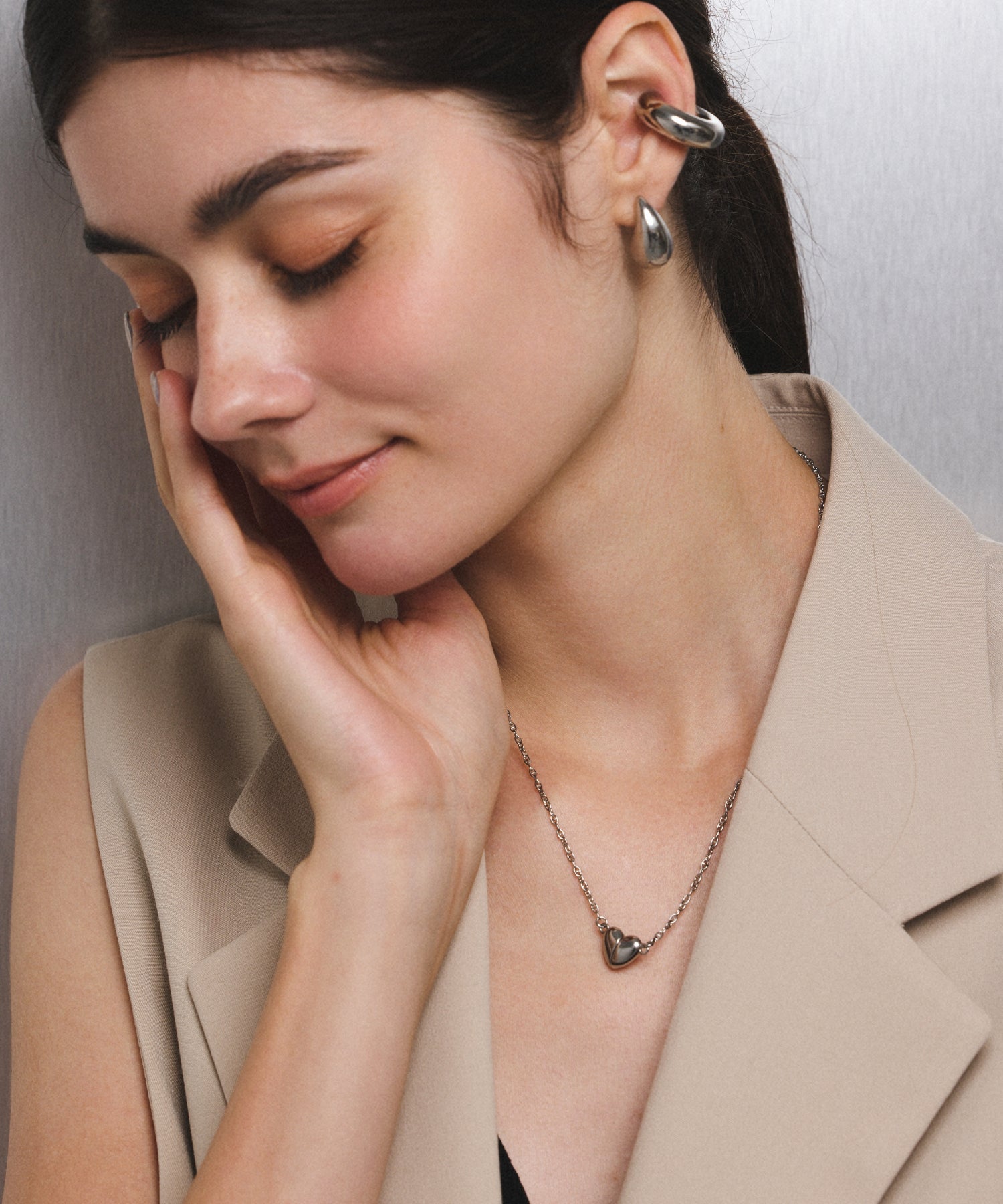 シルバー]マグネットハートネックレス