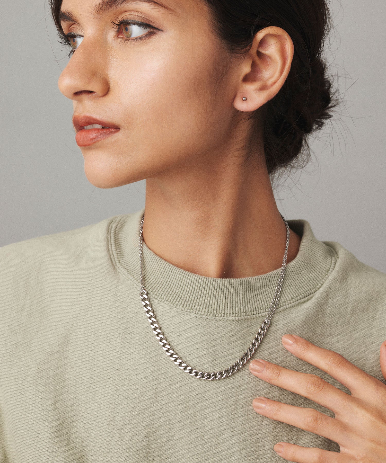 シルバー]ダブルチェーンネックレス