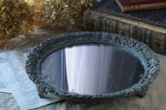 素敵な鏡付き台 アンティークミラートレイ フランスアンティーク雑貨