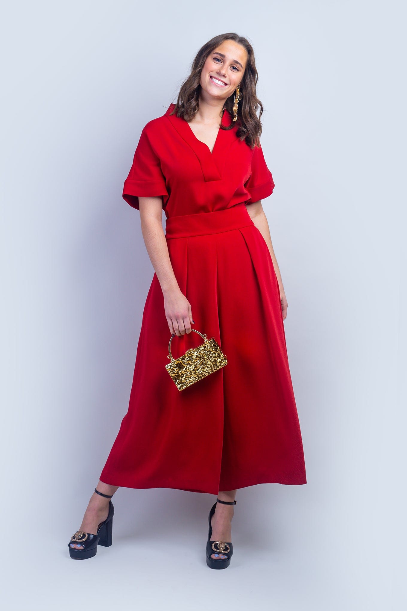Red Pleated Wide Leg Pants | Shop Now | Chloe Dao