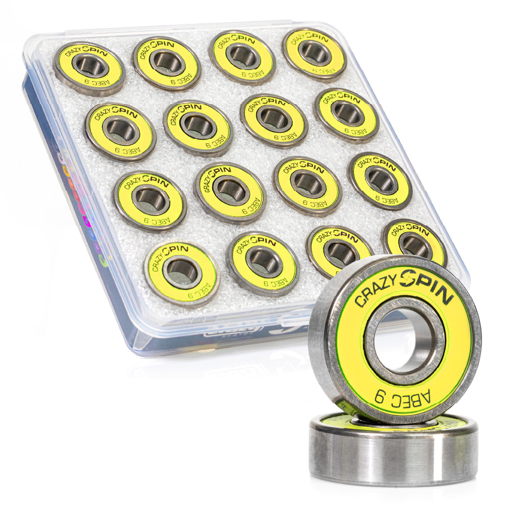 Crazy Skates Spin Yellow Bearings | Case of 16 | High-Quality Bearings