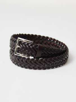 8本編みヘリンボーン クラフトレザーメッシュベルト/ブラウン