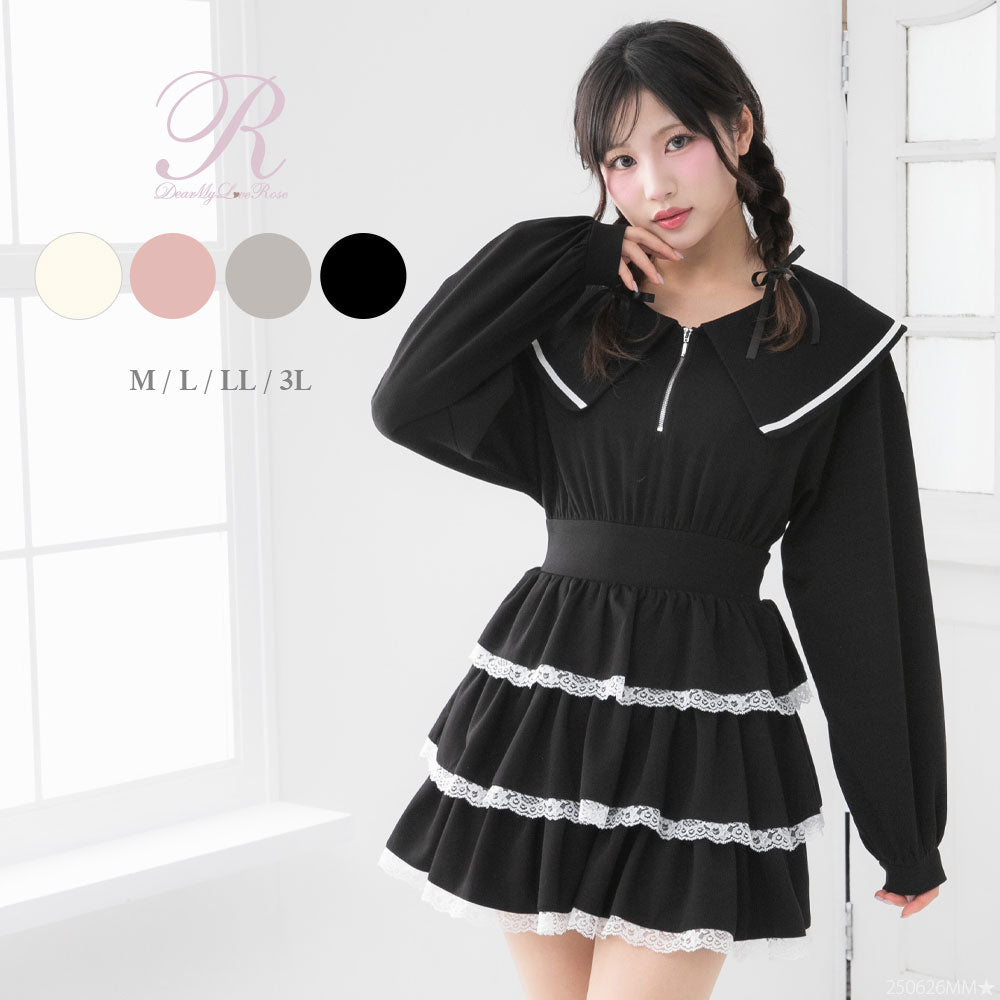 ハーフジップティアードフリルミニワンピース – レディース