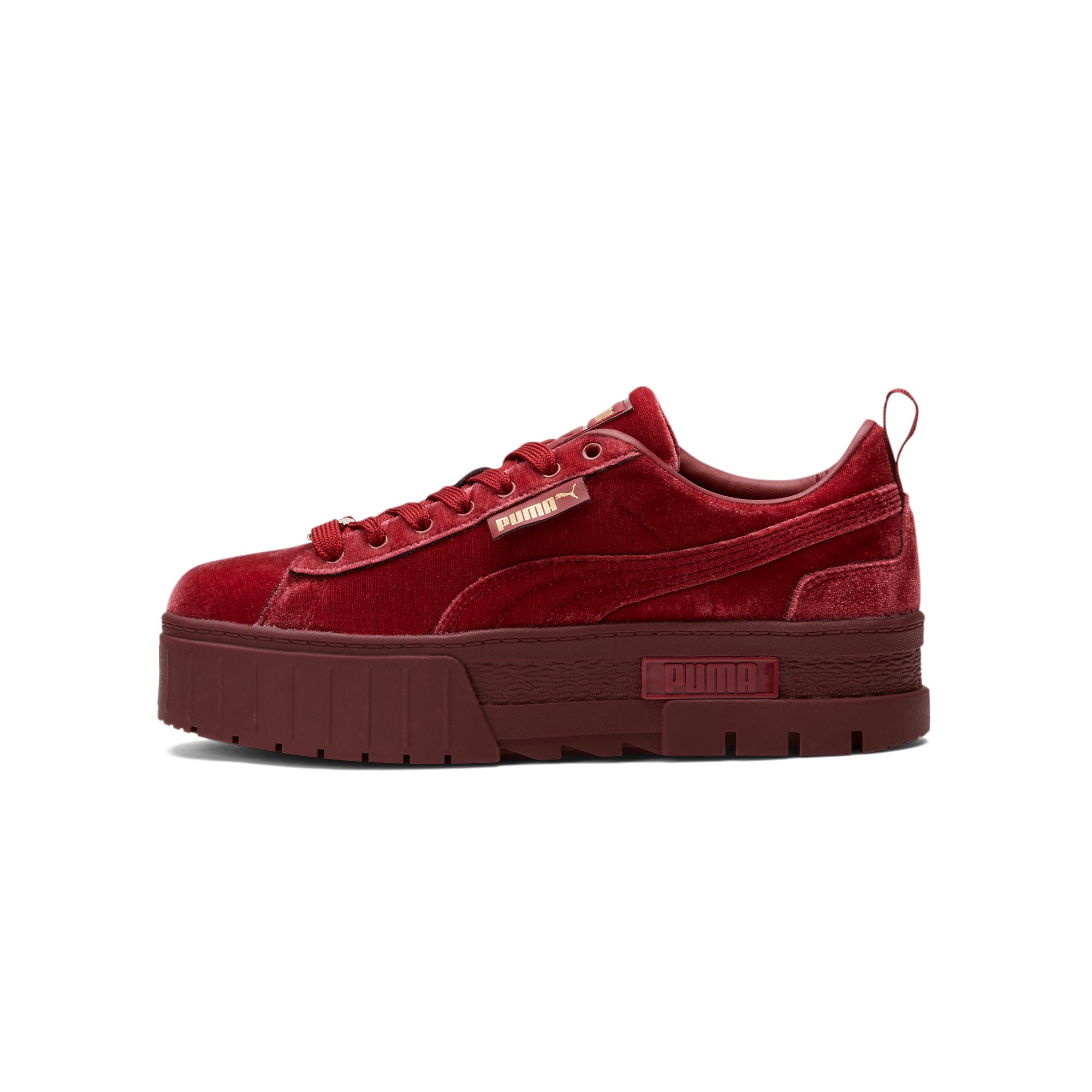 Puma Womens Mayze Velvet Shoes 'Tibetan Red-Puma Team Gold