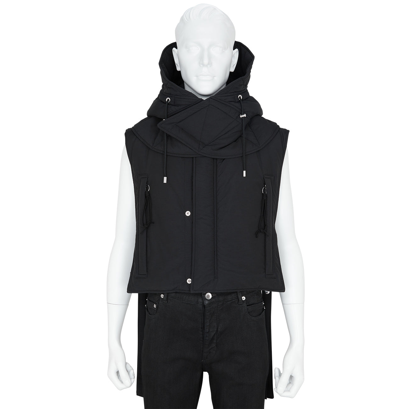 VEST WITH HOOD BLACK - ALMOSTBLACK(オールモストブラック) - TOPS