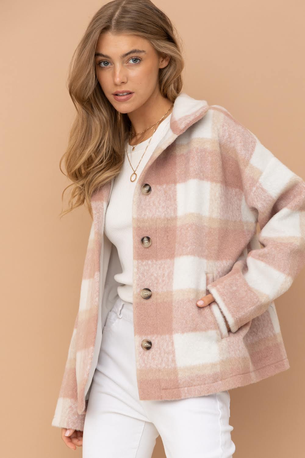 Brushed Yarn Dyed Plaid Jacket - Rose – Forever Fashion Boutique