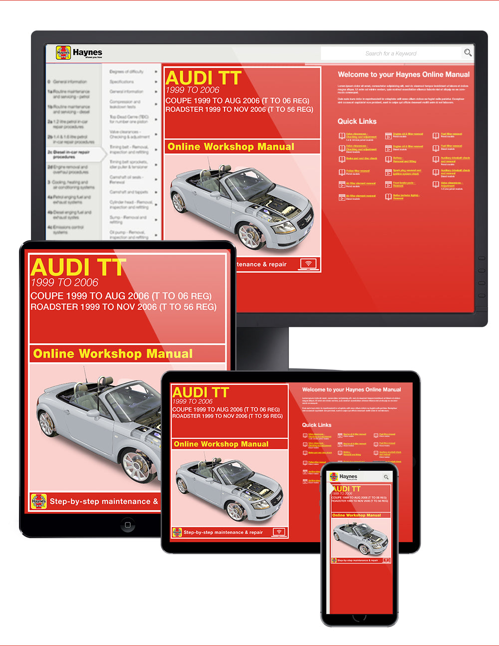 14 videos FREE with every online Mk1 Audi TT Workshop Manual