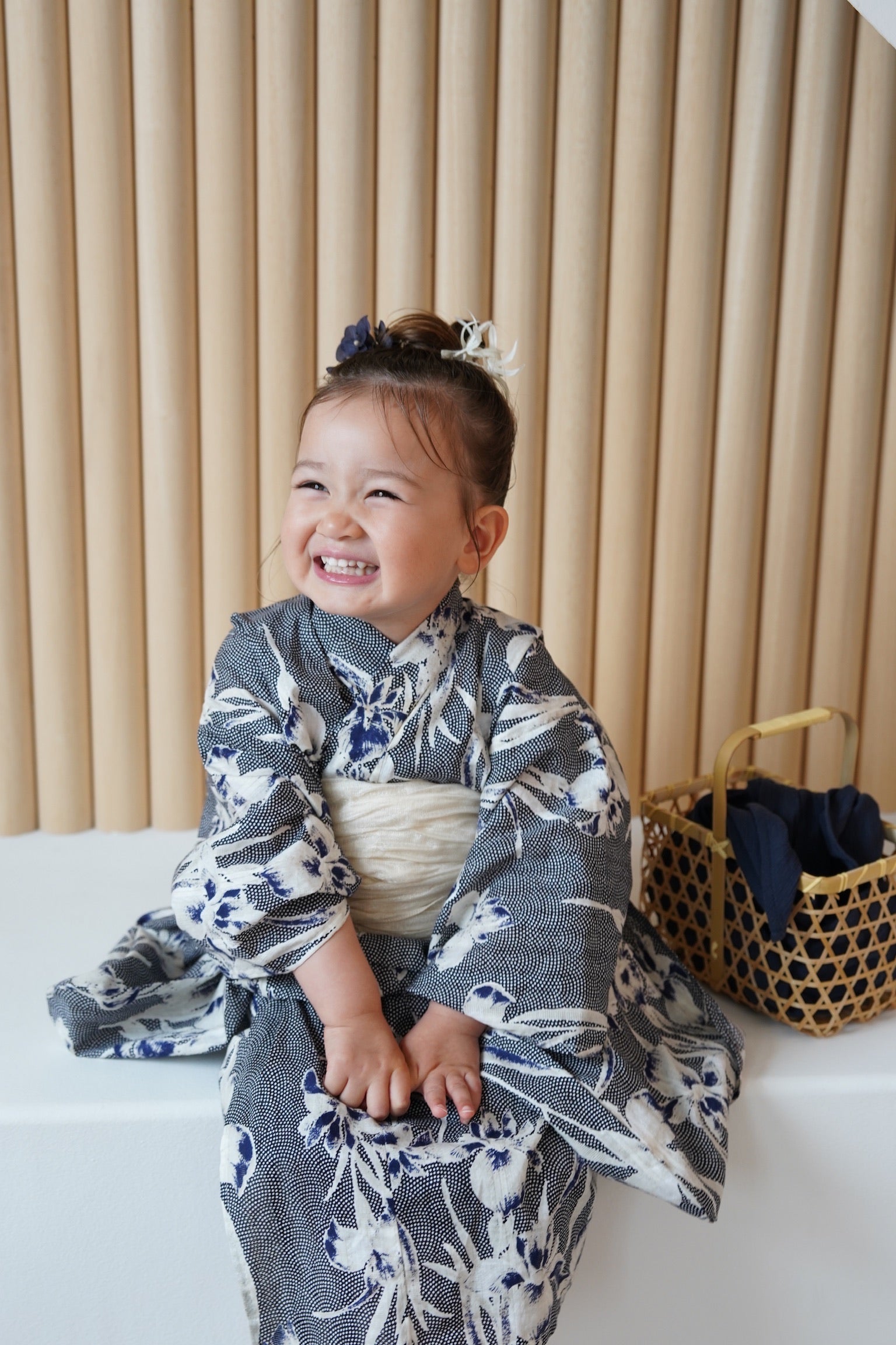 utatane×Acka.］kids 鮫小紋と菖蒲 navy 浴衣3set – Acka online store
