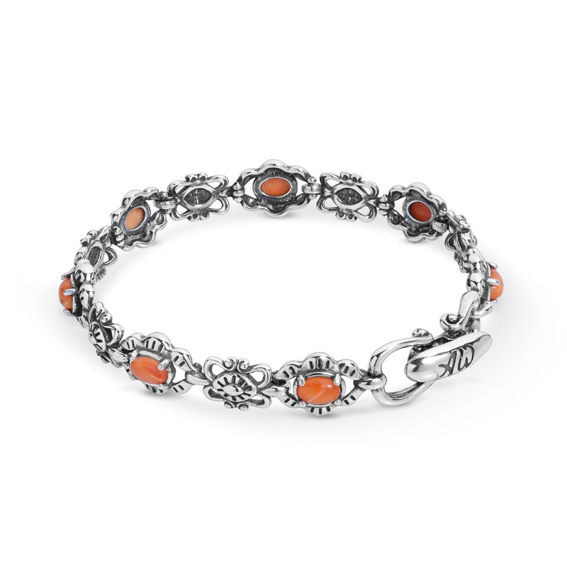 Sterling Silver Orange Spiny Oyster Link Bracelet – American West