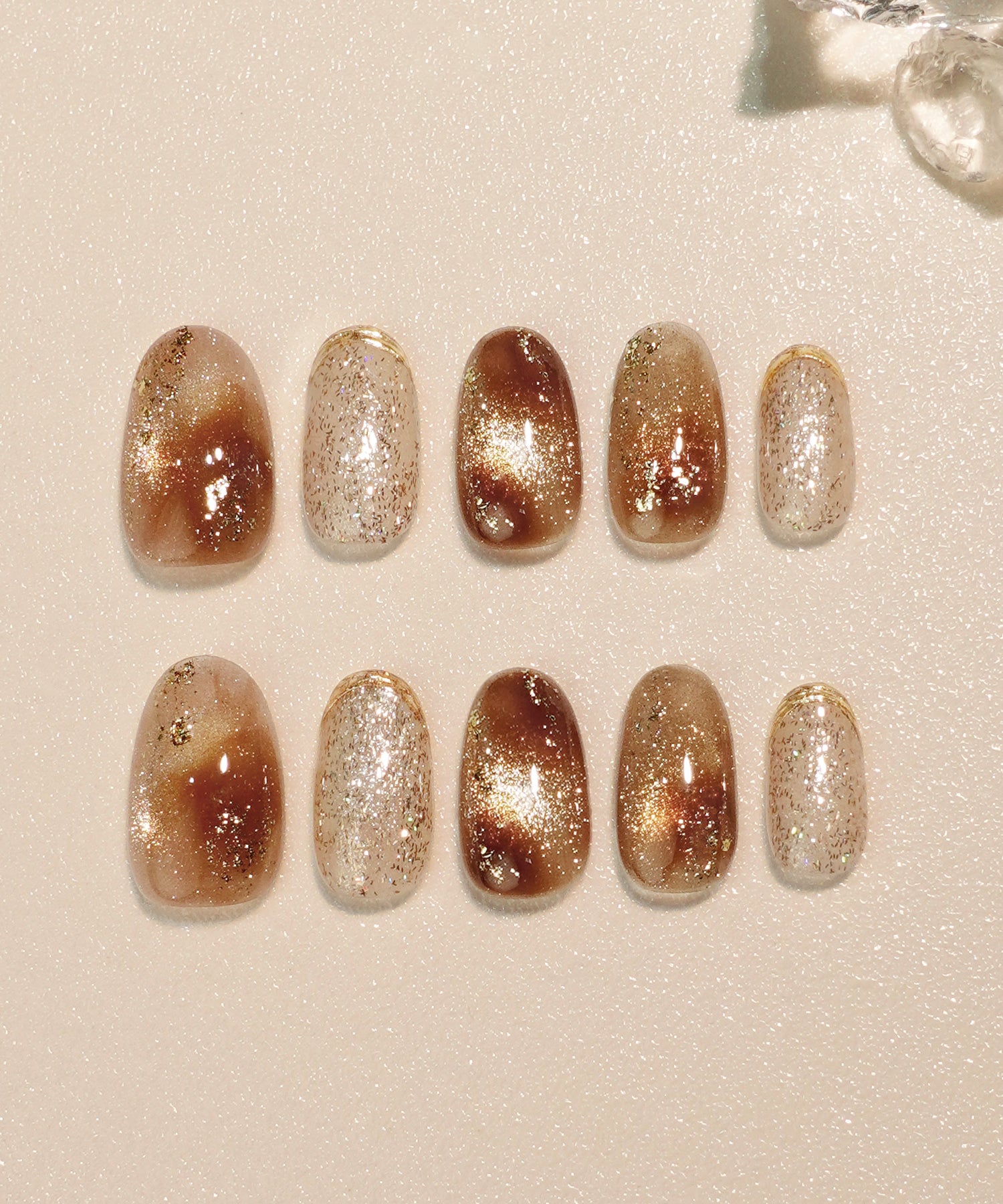 当日発送】水光ネイルブラウンマーブルマグネットゴールドミラー