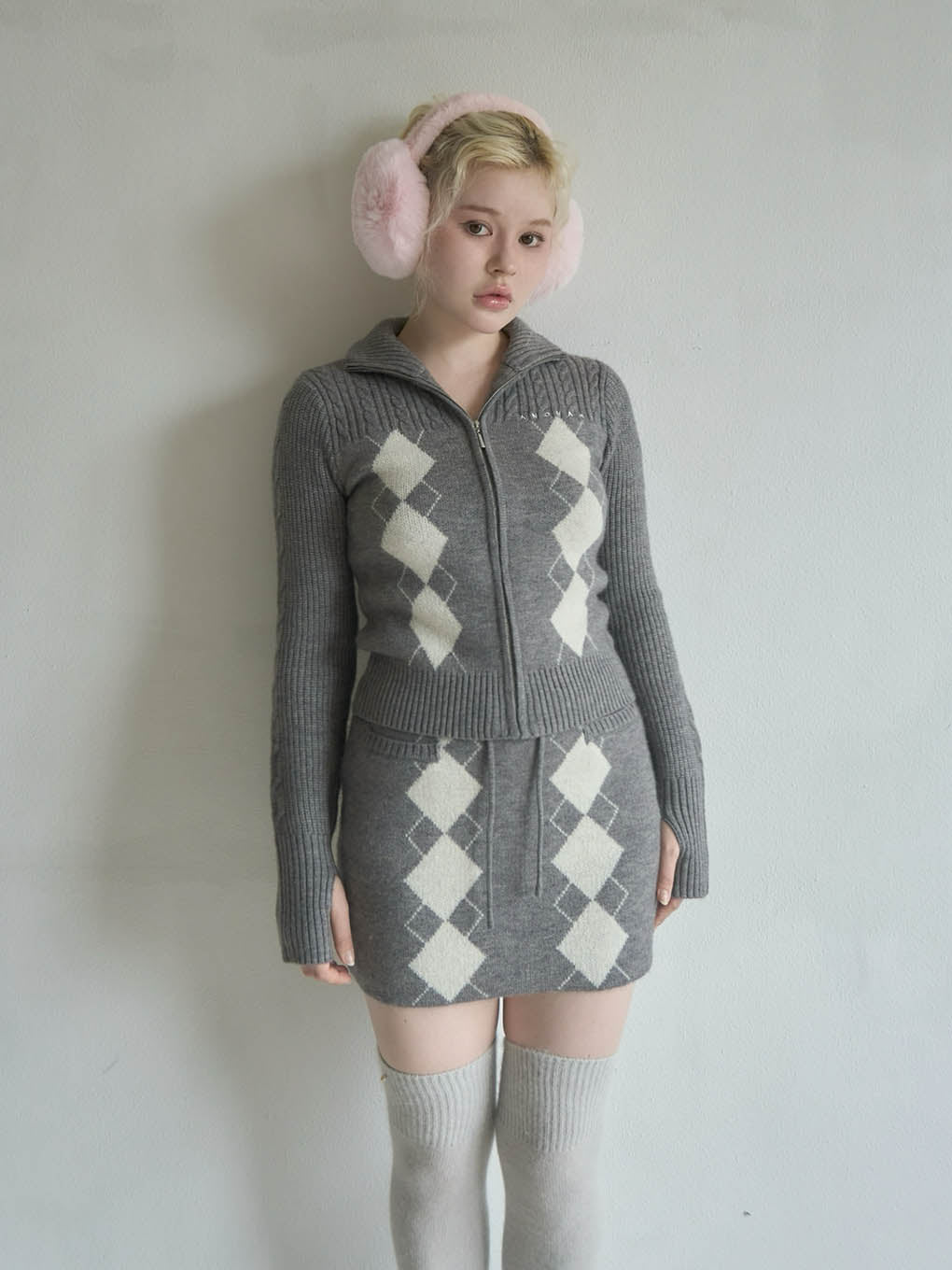 ANDMARY】Argyle knit set up