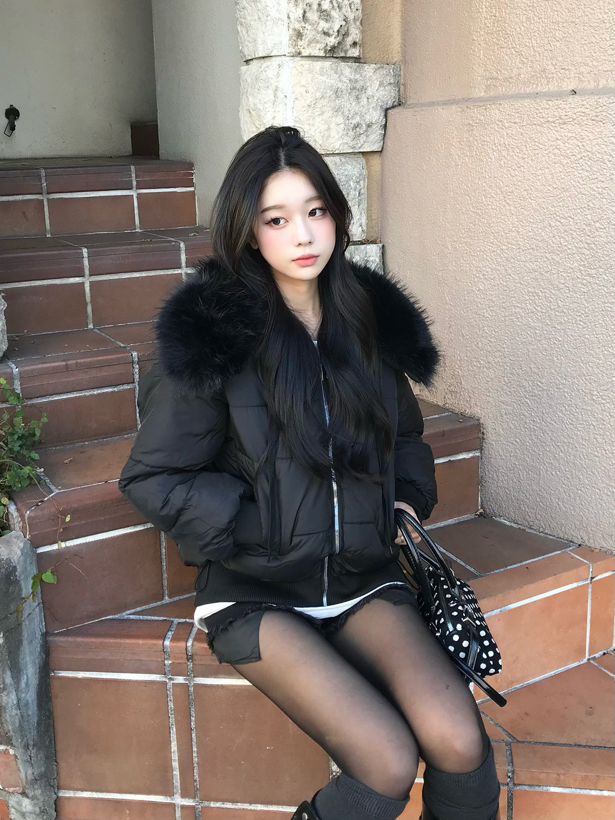 プードルファータッチボタンコート emmy 即発送可 emmy プードルファー