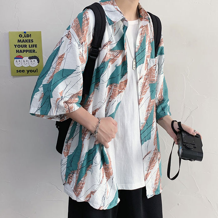 抽象的なペイント柄のビッグシルエット半袖シャツ – ArrrT