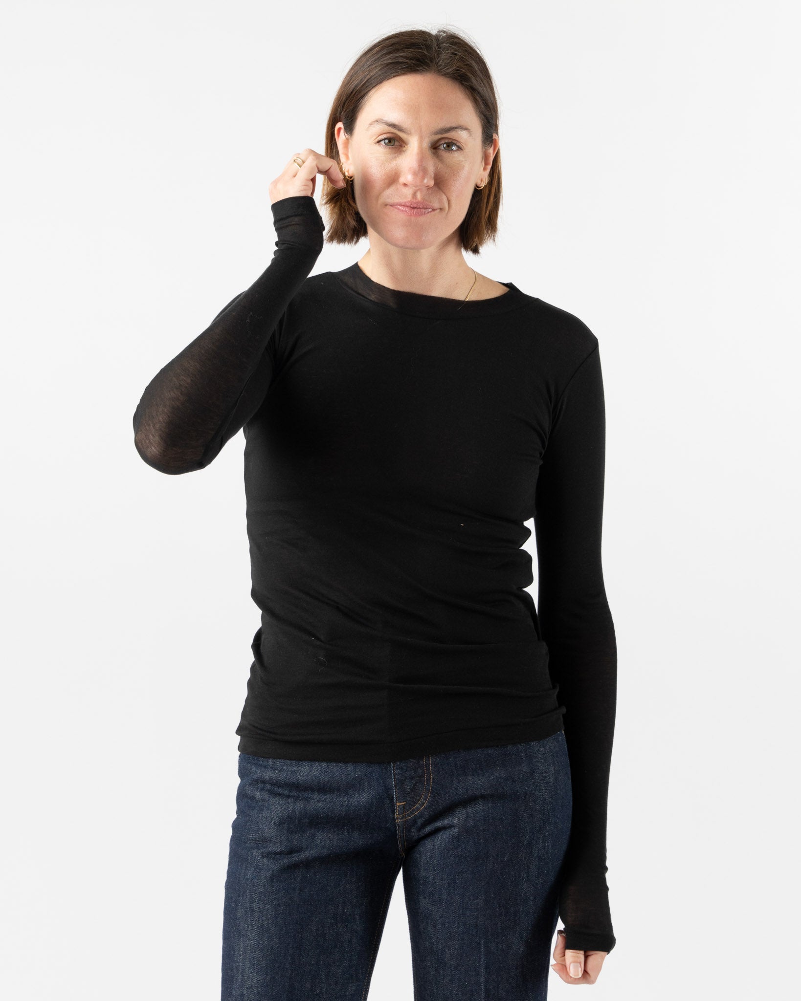 Auralee Super High Gauge Sheer Rib LS Tee in Black Curated at Jake