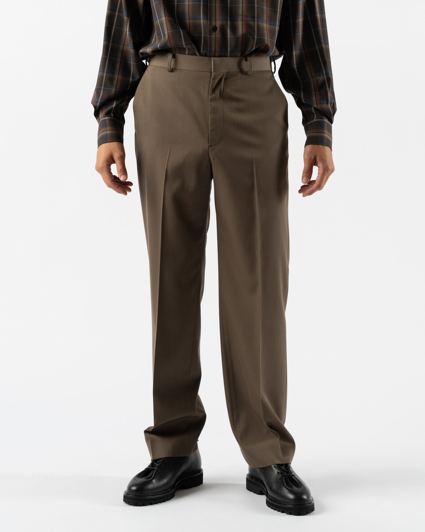 Auralee Light Wool Max Gabardine Pants in Top Brown Curated at