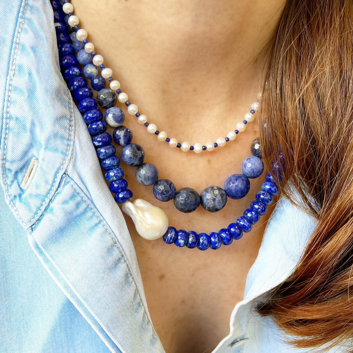 BEADazzled | Lapis Baroque Pearl Beaded Necklace – Jaimie Nicole