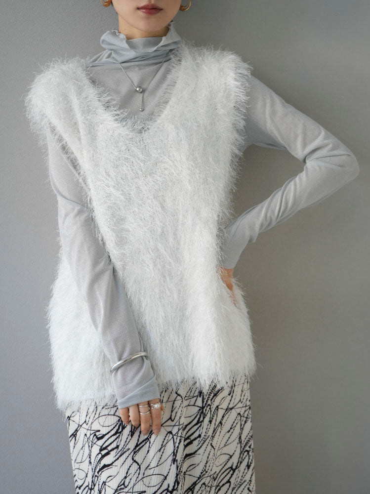 予約]ソフトシャギーVネックニットベスト/オフ – Lumier