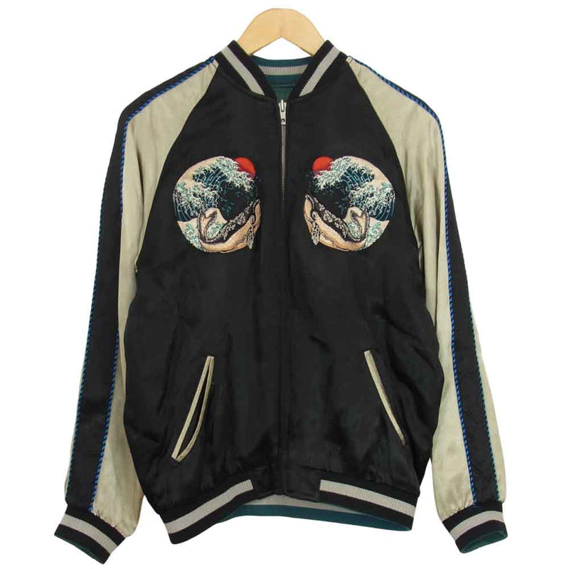 90sビンテージ 花旅楽団 両面刺繍 リバーシブル スカジャンL 髑髏 桜