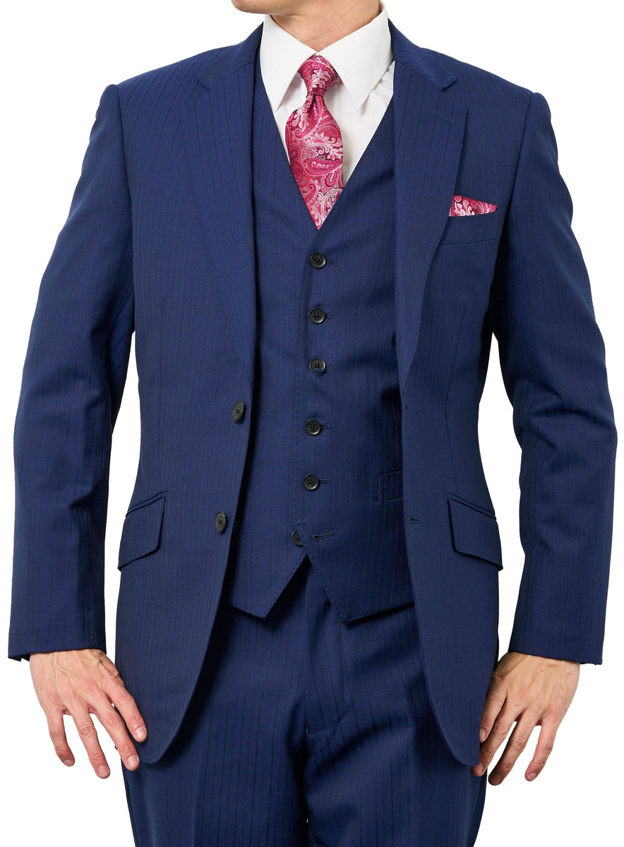 好デザイン】GARNIER 3ピーススーツ L ネイビー ストライプ