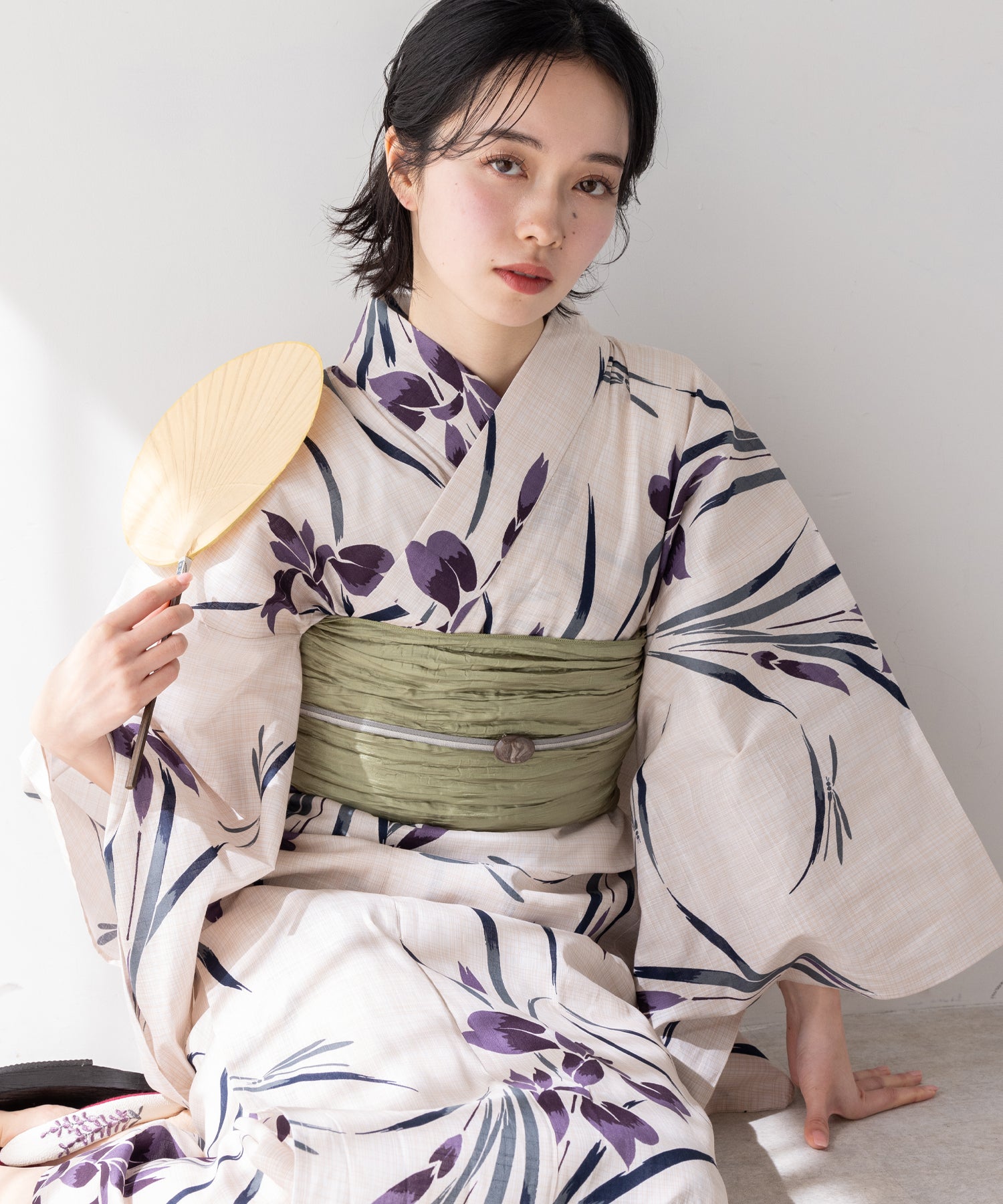 こだわり浴衣5点セット (浴衣/帯/下駄/腰紐/着付け冊子) 変わり織生地