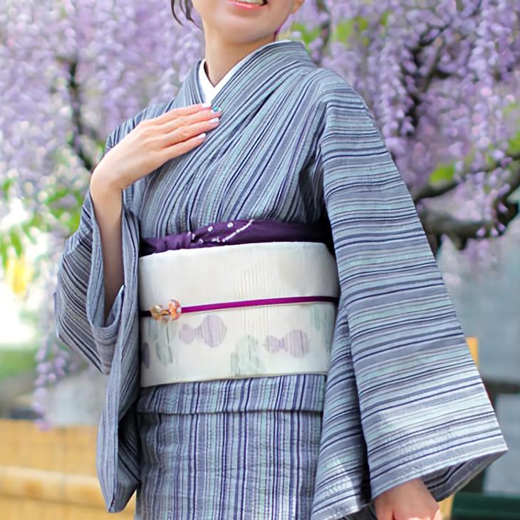 阿波しじら織 着物 白紺ストライプに抹茶縞 No.H19 – ふだんきもの