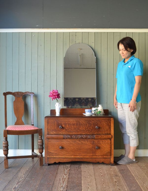 大きなミラー付き英国のアンティーク家具、便利なドレッシングチェスト