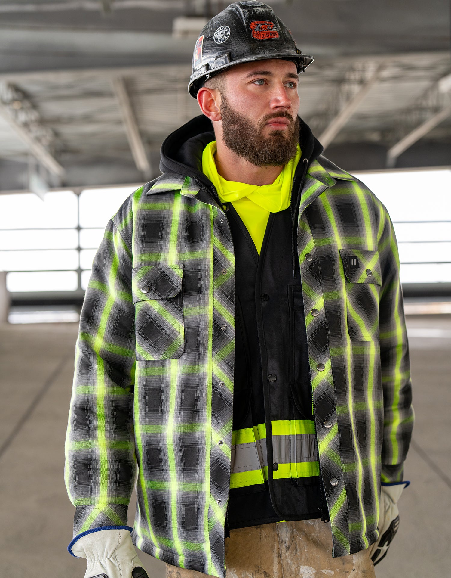 Forcefield Lime Ombre Plaid Hooded Quilt-lined Shirt Jacket – Hi