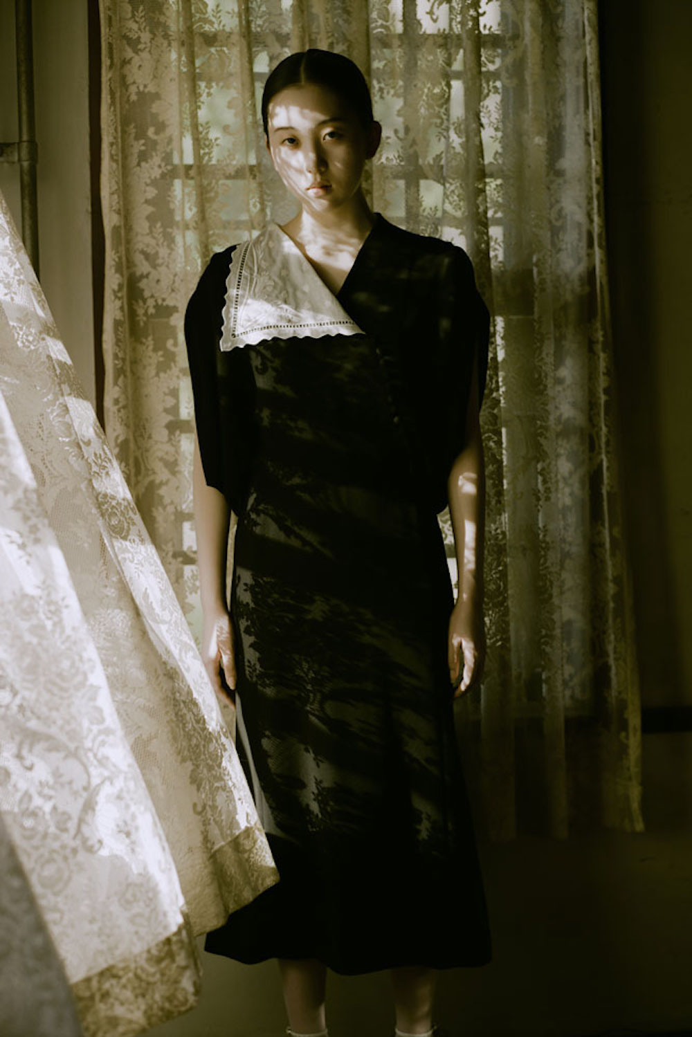 Mame Kurogouchi(マメ) Lace Flap Collar Classic Dress