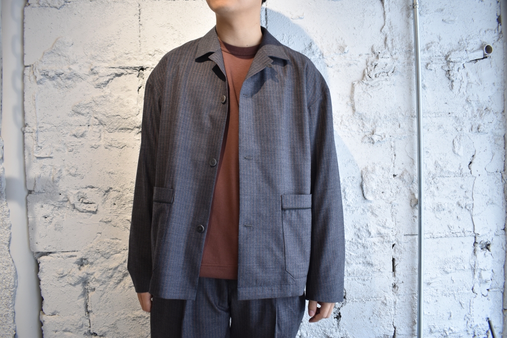 Phlannèl】Winter Stripe French Sleeping Jacket Gray×Red | theater