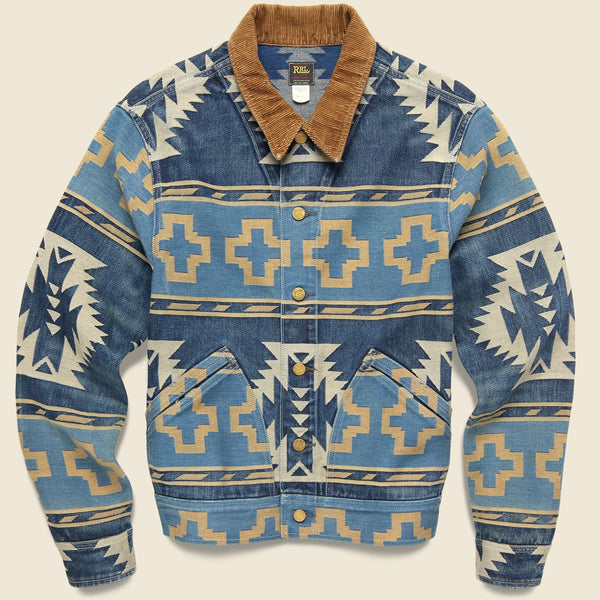 Valero Jacquard Trucker Jacket - Indigo/Yellow/Tan