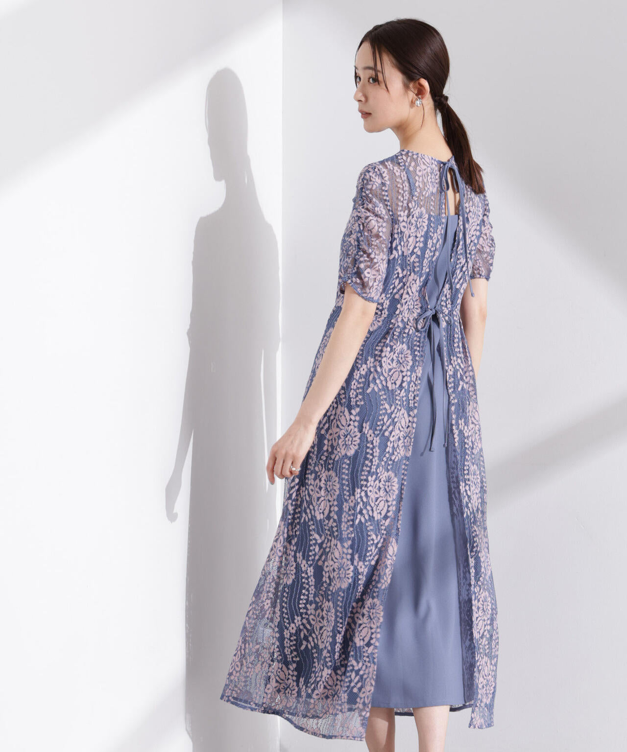 kaene / 配色 レース エプロン ワンピース