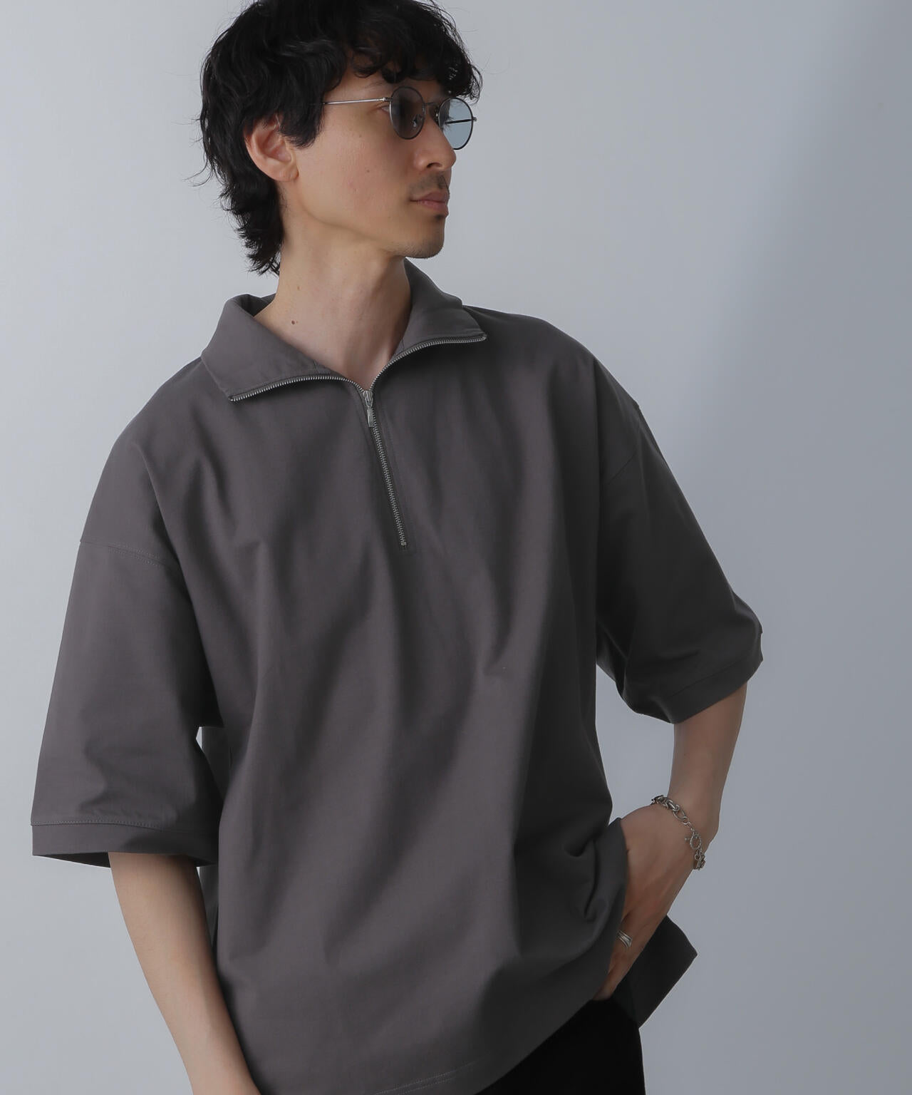 HALF ZIP ワイド シルエット Tシャツ 半袖