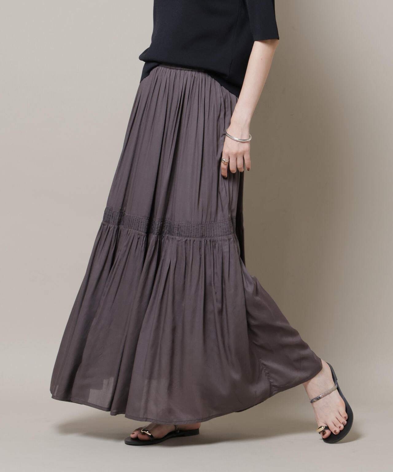 made in INDIA ギャザー切り替え フレアスカート ( セットアップ 可)