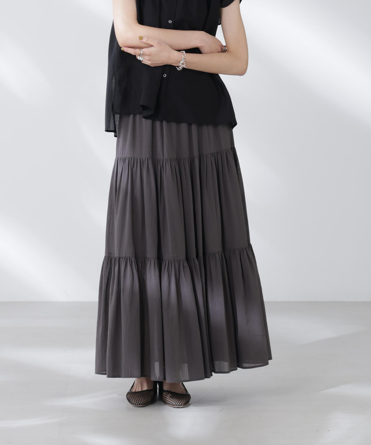 コットン シフォンティアード スカート