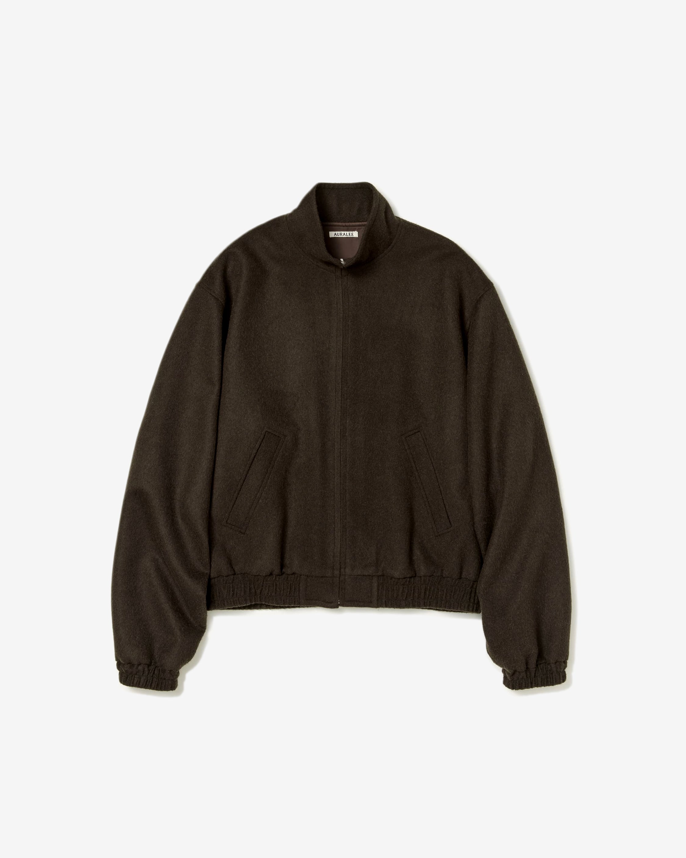 AURALEE: Baby Camel Flannel Zip Blouson (Dark Brown) | DSMG E-SHOP