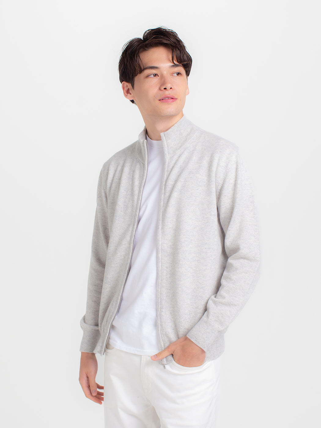 日本製】カシミヤ100% ハイネック ジップ カーディガン メンズ