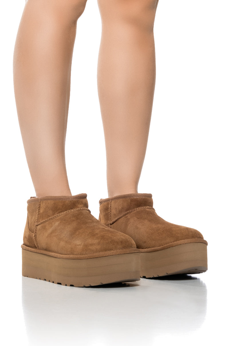 UGG CLASSIC ULTRA MINI PLATFORM BOOTIE IN CHESTNUT – AKIRA