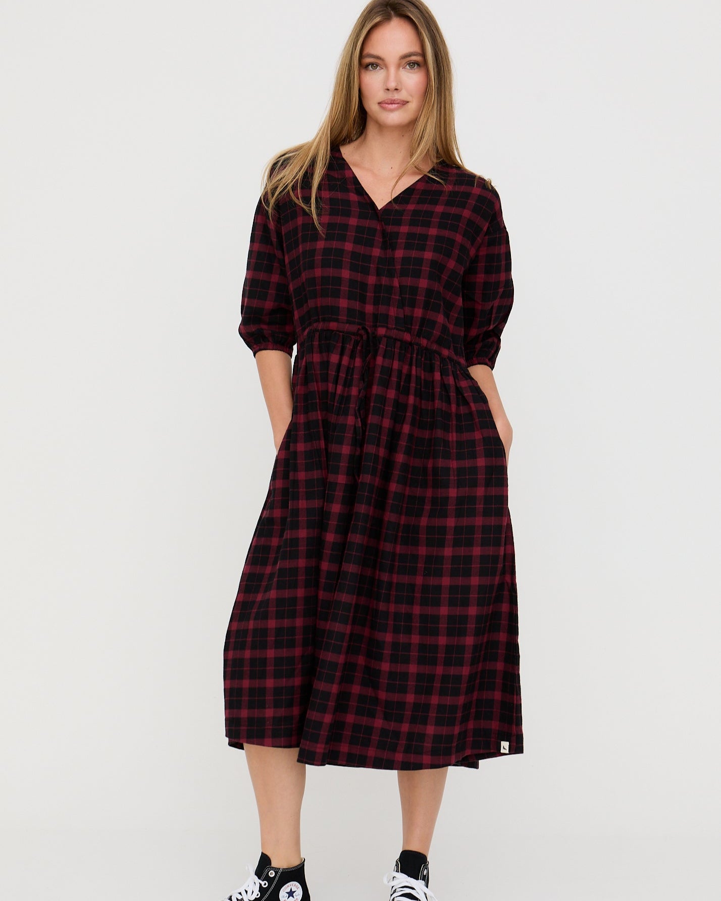 Belle Red Check Print Midi Dress – Turtledove London