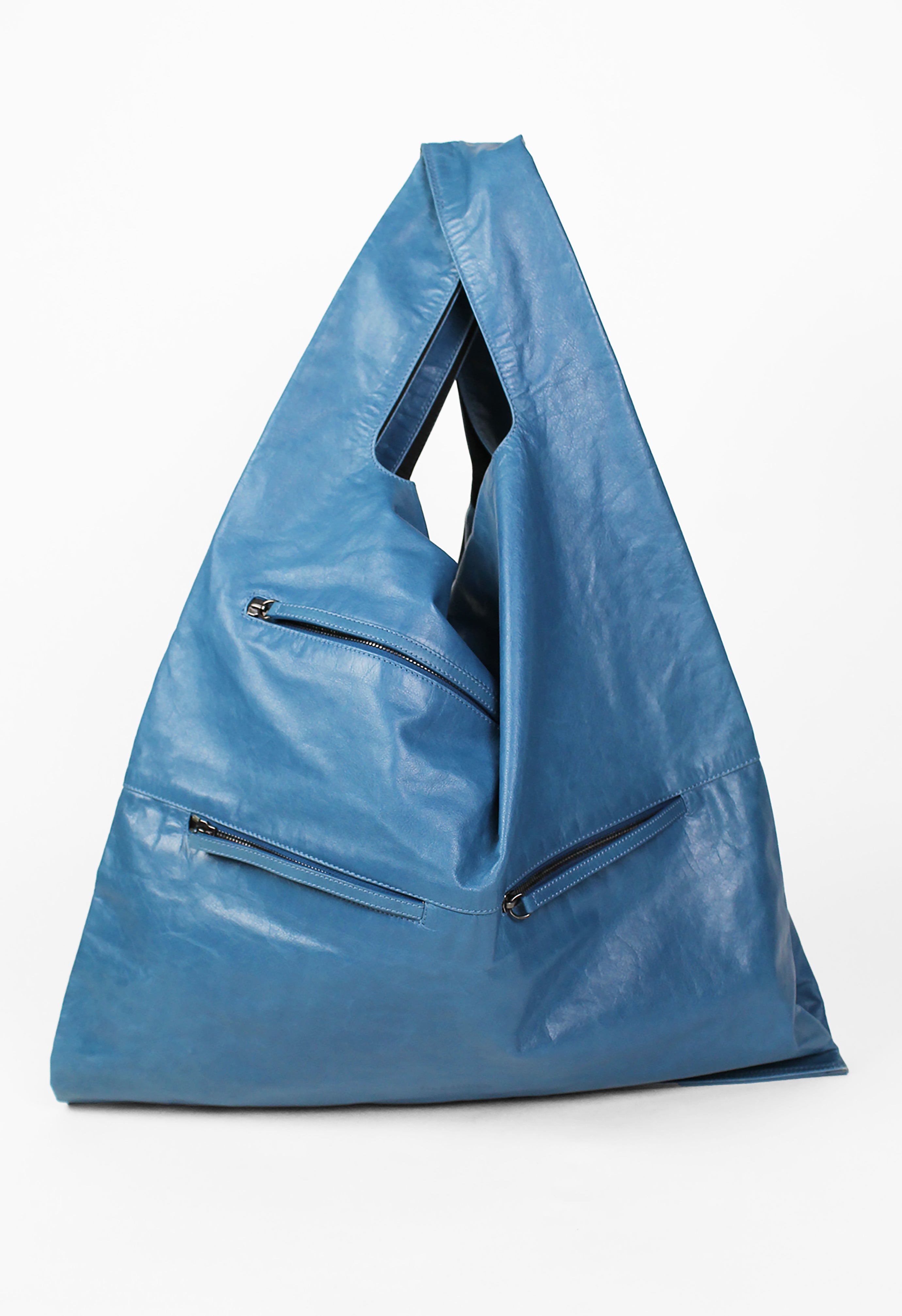 JIL SANDER SS 2012 XL BLUE LEATHER SHOPPER TOTE BAG – THE 543