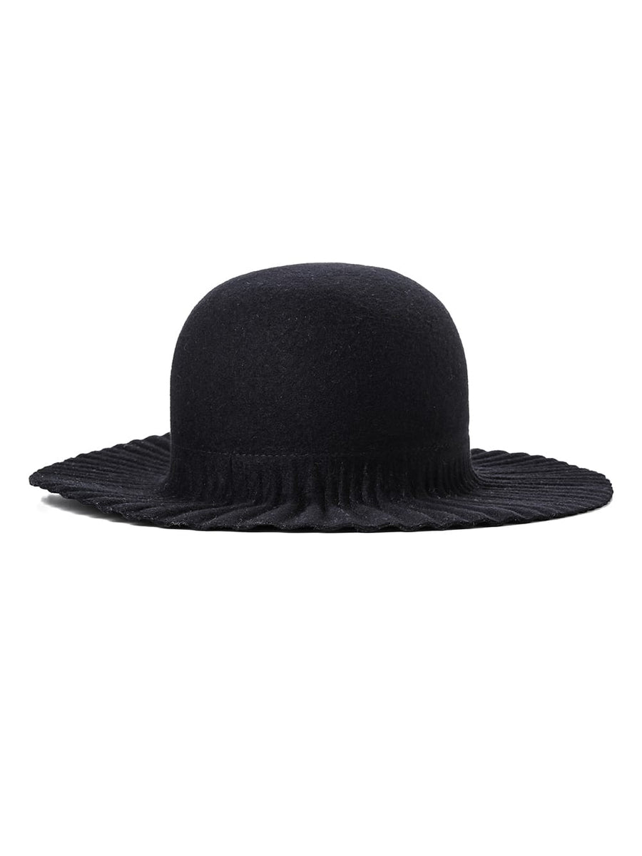 sa.0028AW25-black ワイドブリムプリーツドハット The Black-and-White