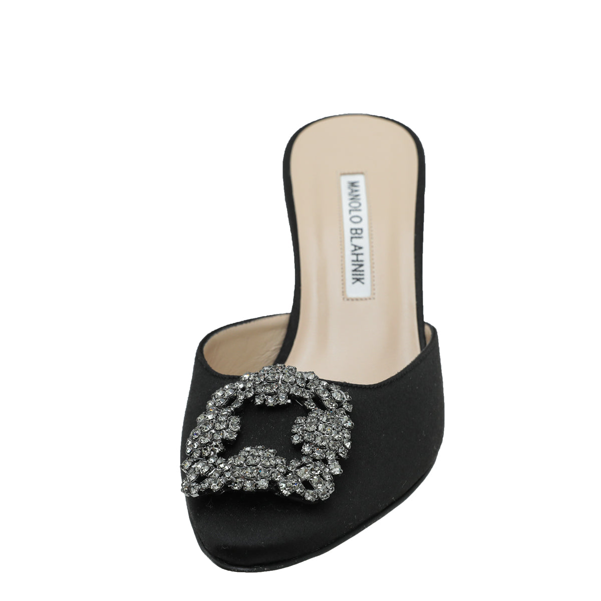 Manolo Blahnik Black Satin Hangisi Mules 38 – THE CLOSET