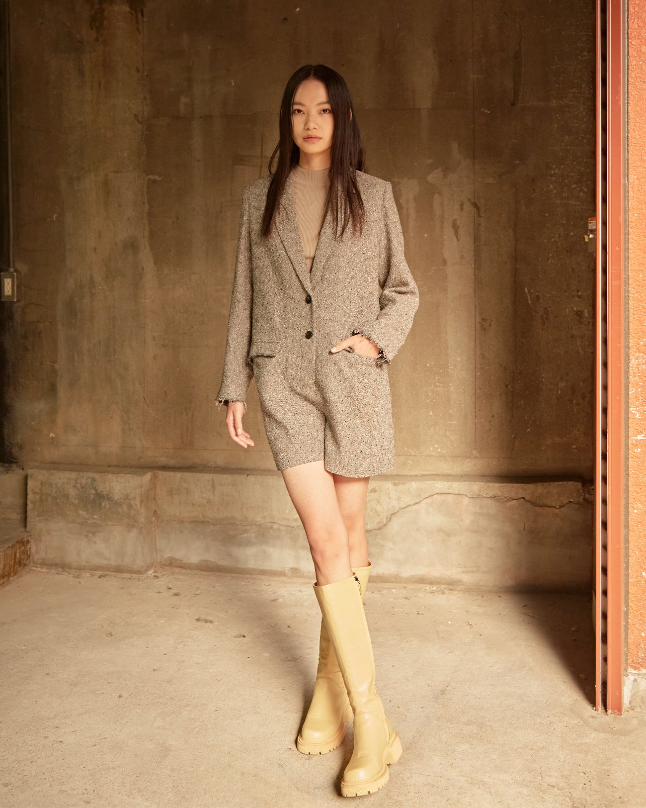 ネップヘリンボーンテーラードジャンプスーツ – tiit tokyo