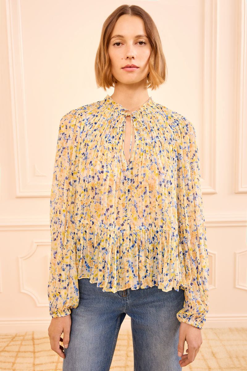 Leandra Silk Blouse - Daffodil Floral Print Long Sleeve Blouse